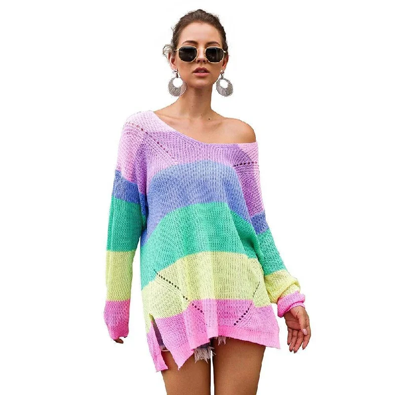 Soft Fabric Looks Rainbow Sweater Dress