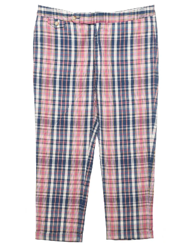 Weekend Wear Ralph Lauren Checked Navy & Pink Cropped Trousers - W34 L26
