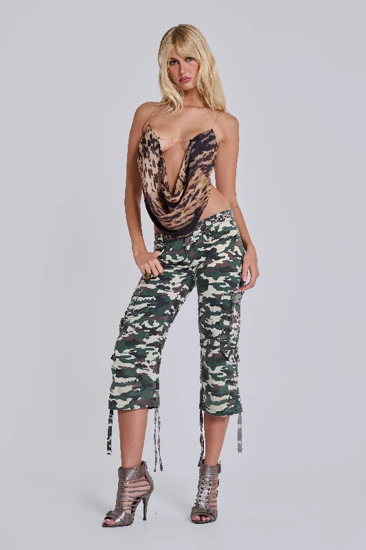 Casual Comfort Stella Camo Leopard Cargo Capri Trousers