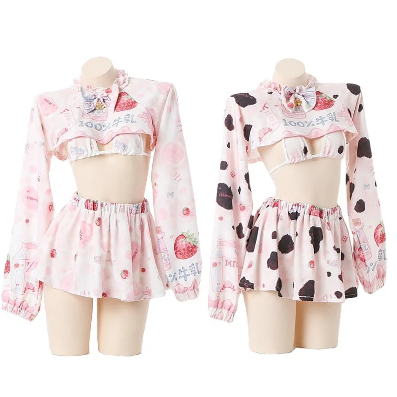 Mid-length Style Strawberry Cow Cosplay