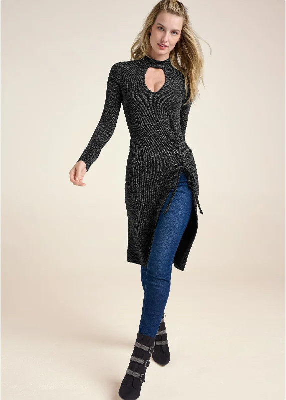 Design Perception Grommet Lace-Up Shimmer Top - Black Multi