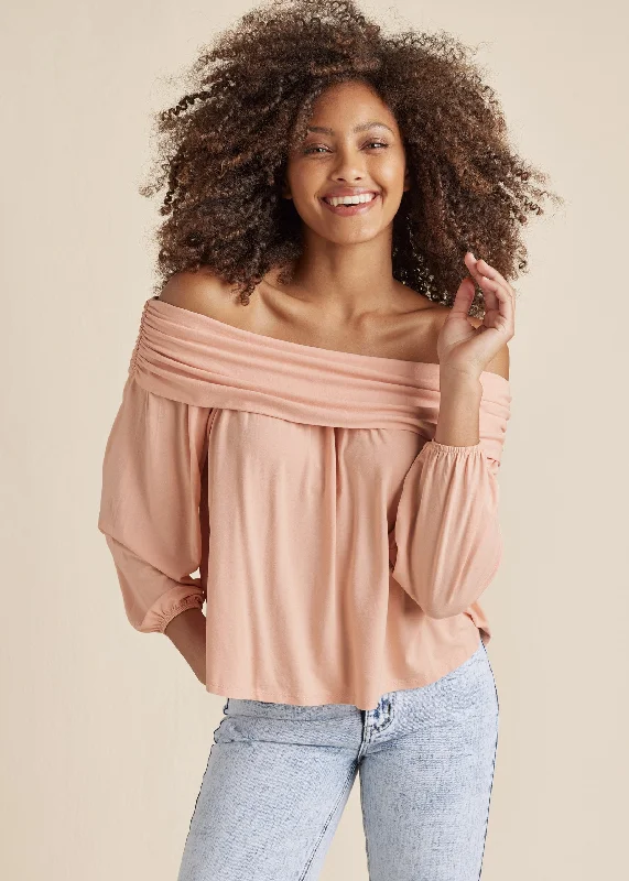 Casual And Versatile Off-Shoulder Knit Top - Peach Blush